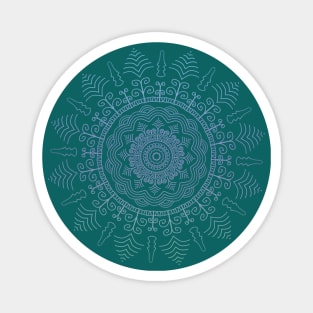 Floral Mandala in Green, Purple and Blue Tones on Teal Magnet